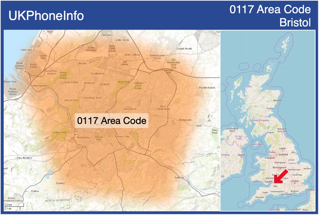 Map of the 0117 area code