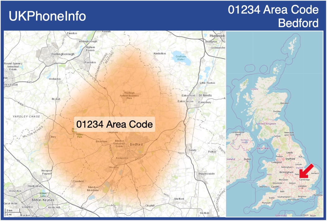 Map of the 01234 area code
