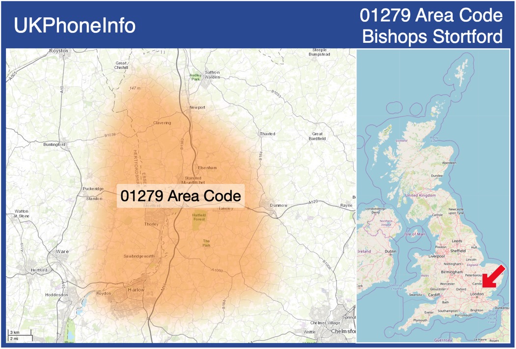 Map of the 01279 area code