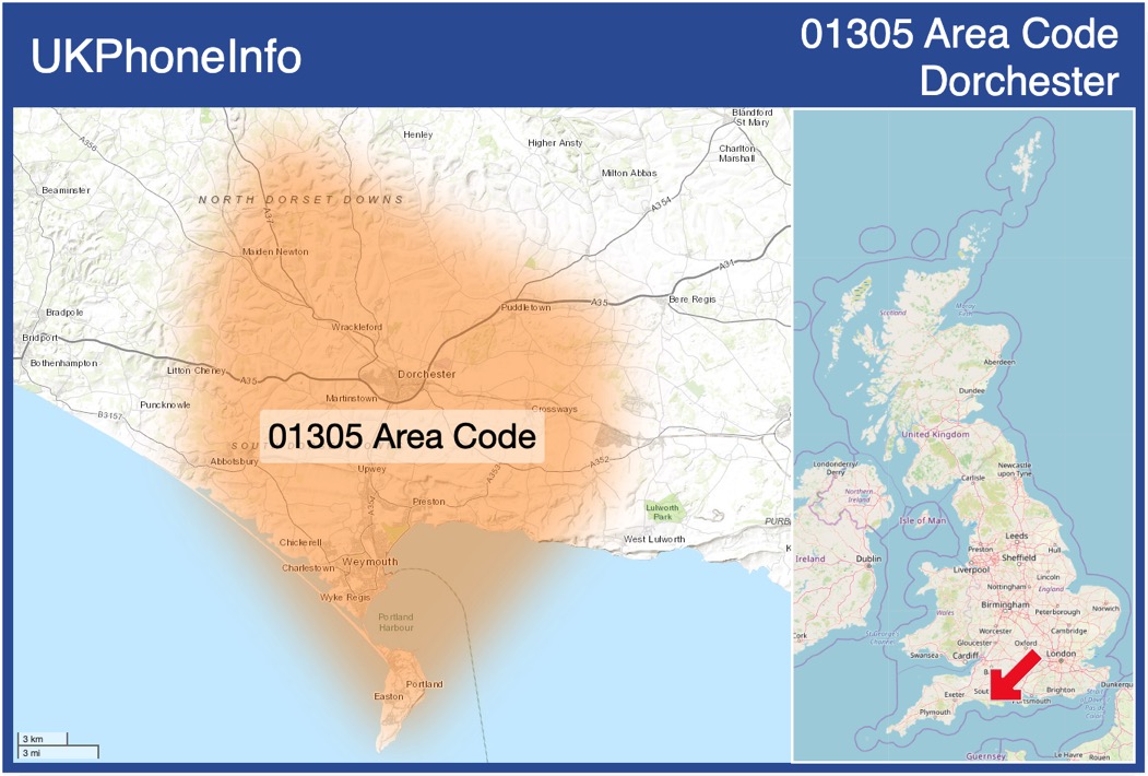 Map of the 01305 area code