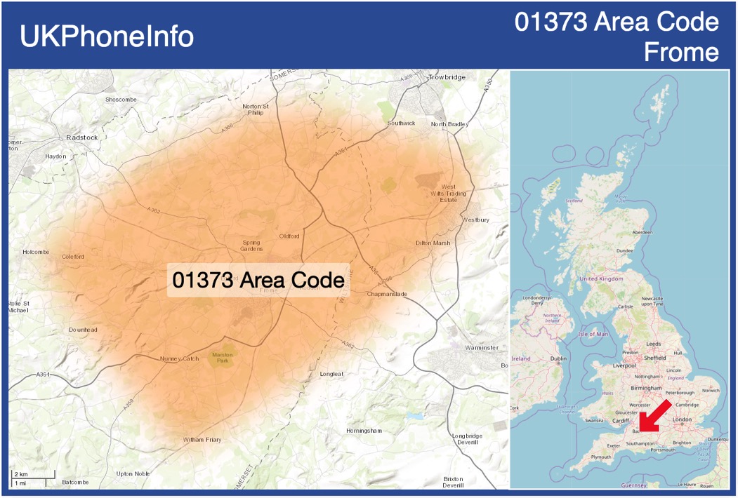 Map of the 01373 area code