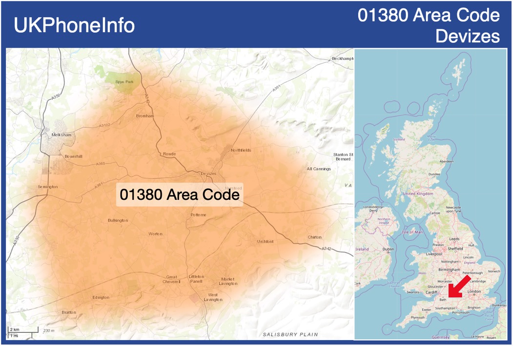 Map of the 01380 area code
