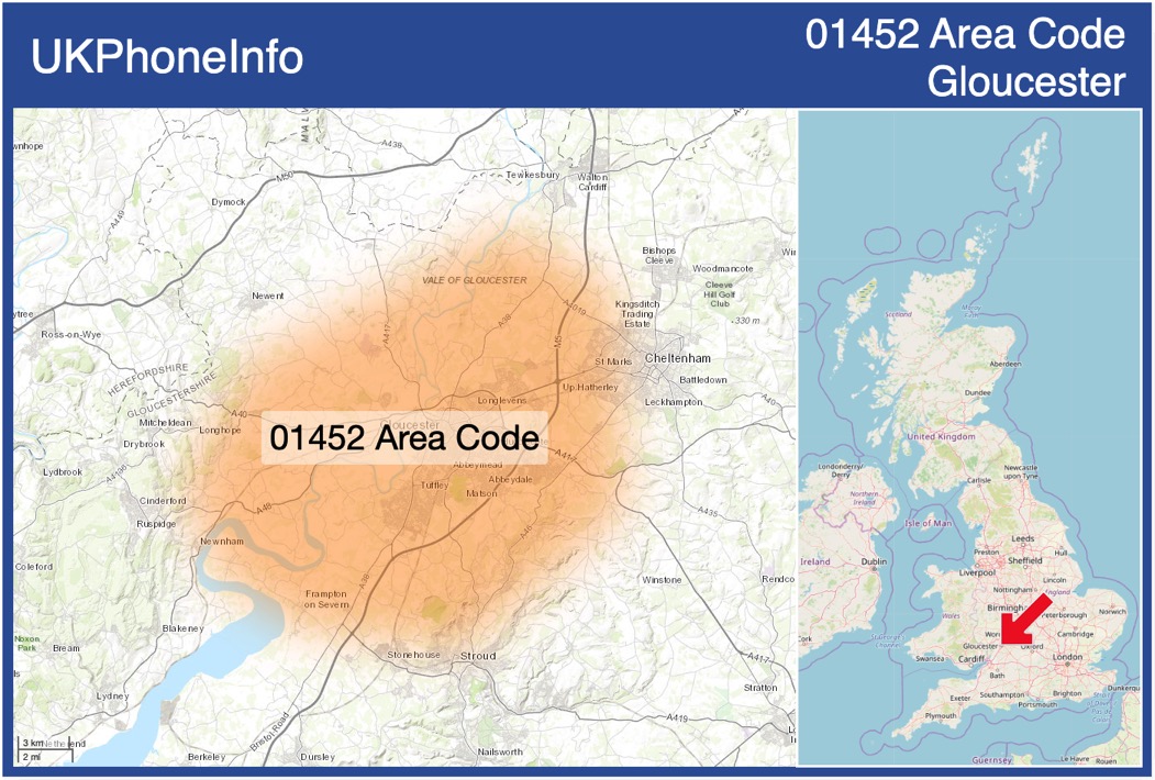 Map of the 01452 area code