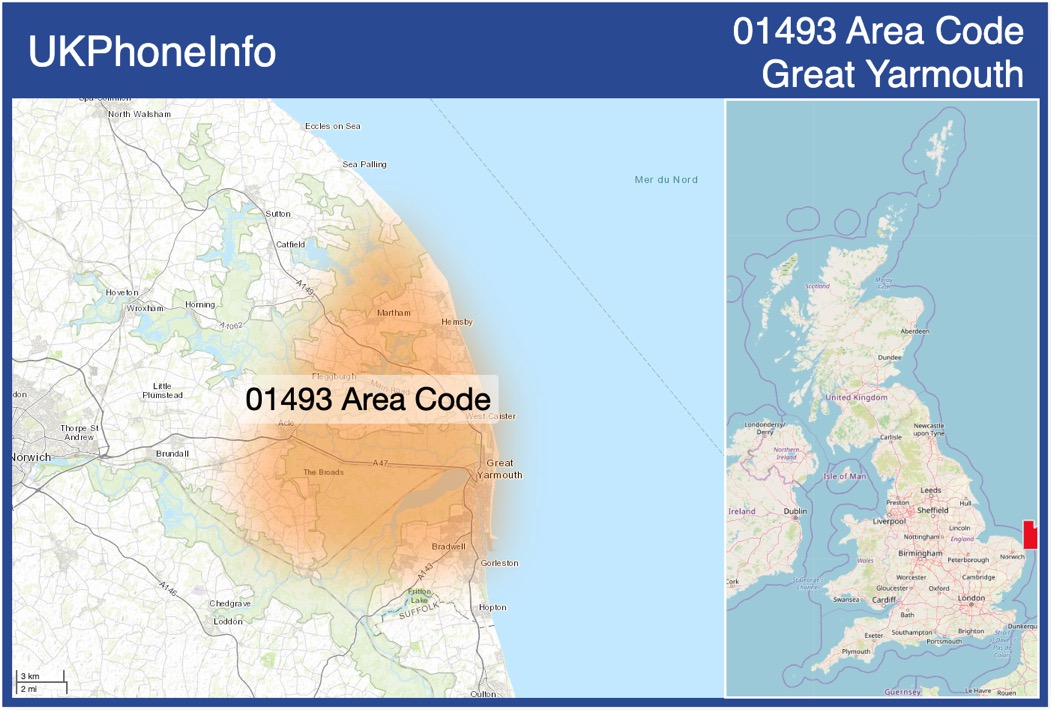 Map of the 01493 area code