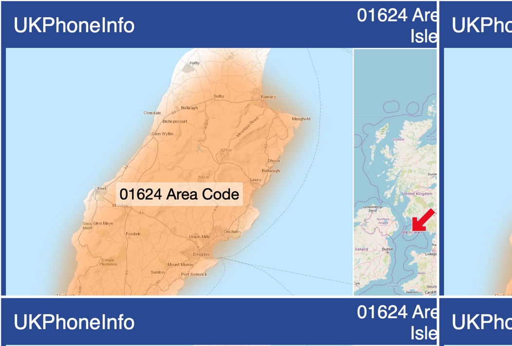 Map of the 01624 area code