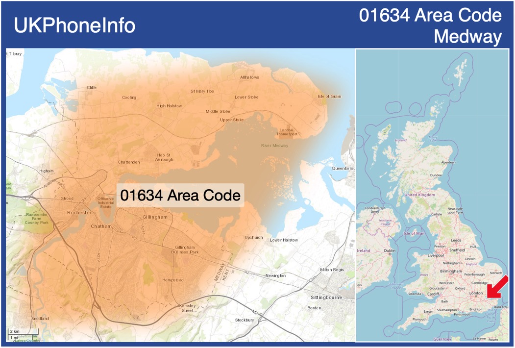 Map of the 01634 area code