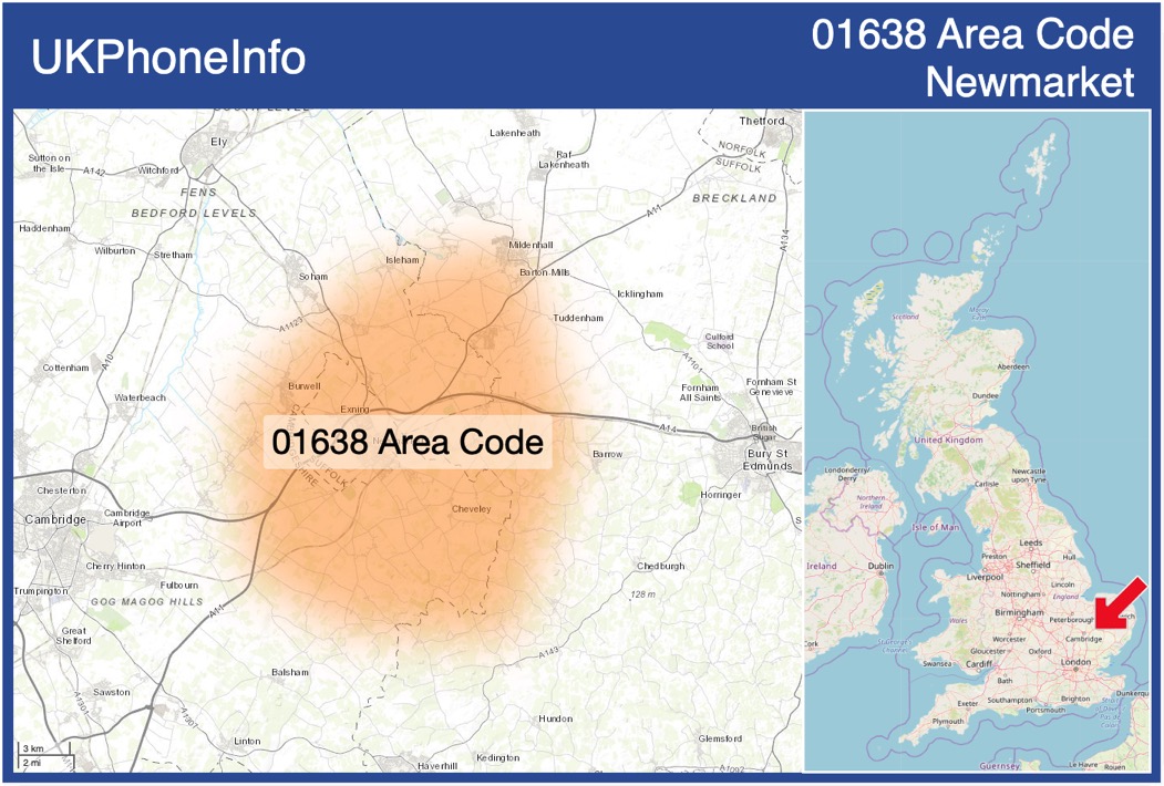 Map of the 01638 area code