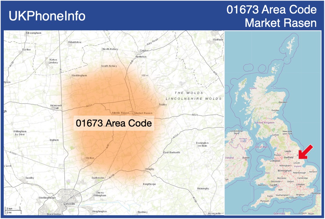 Map of the 01673 area code