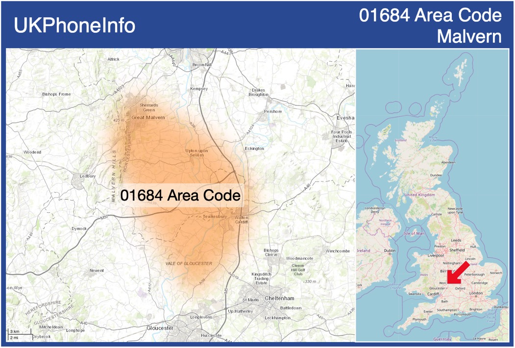 Map of the 01684 area code