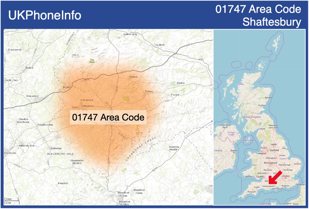 Map of the 01747 area code