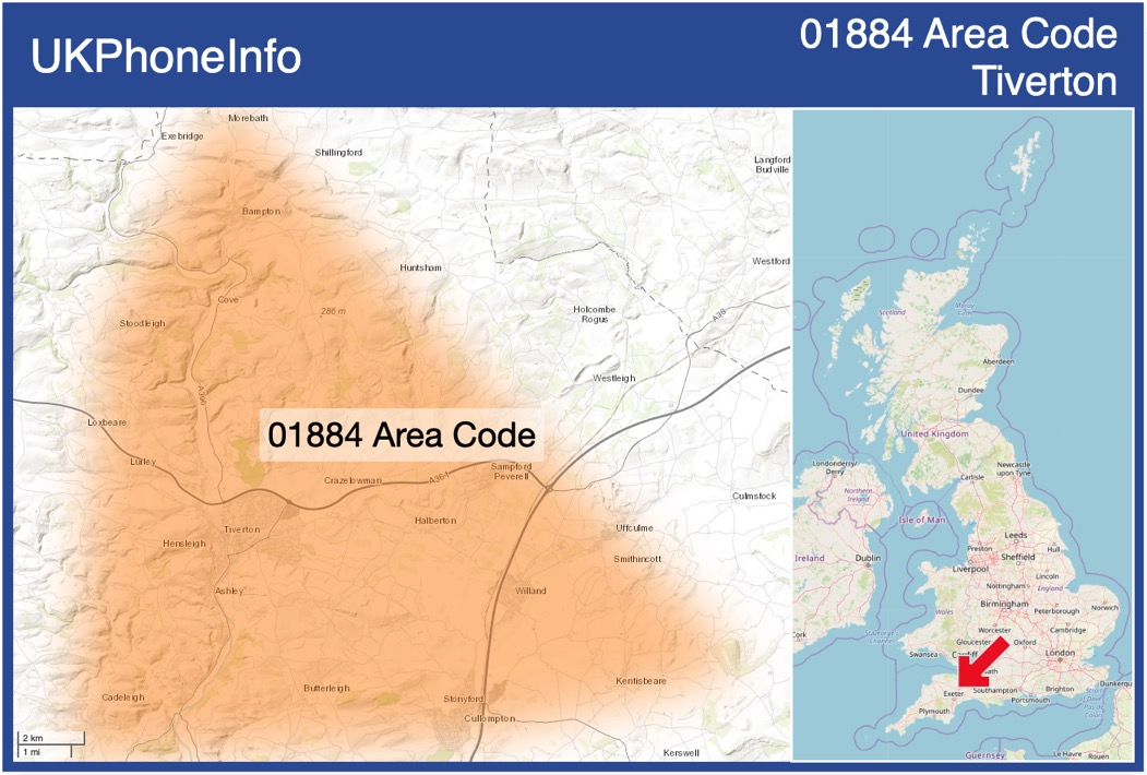 Map of the 01884 area code