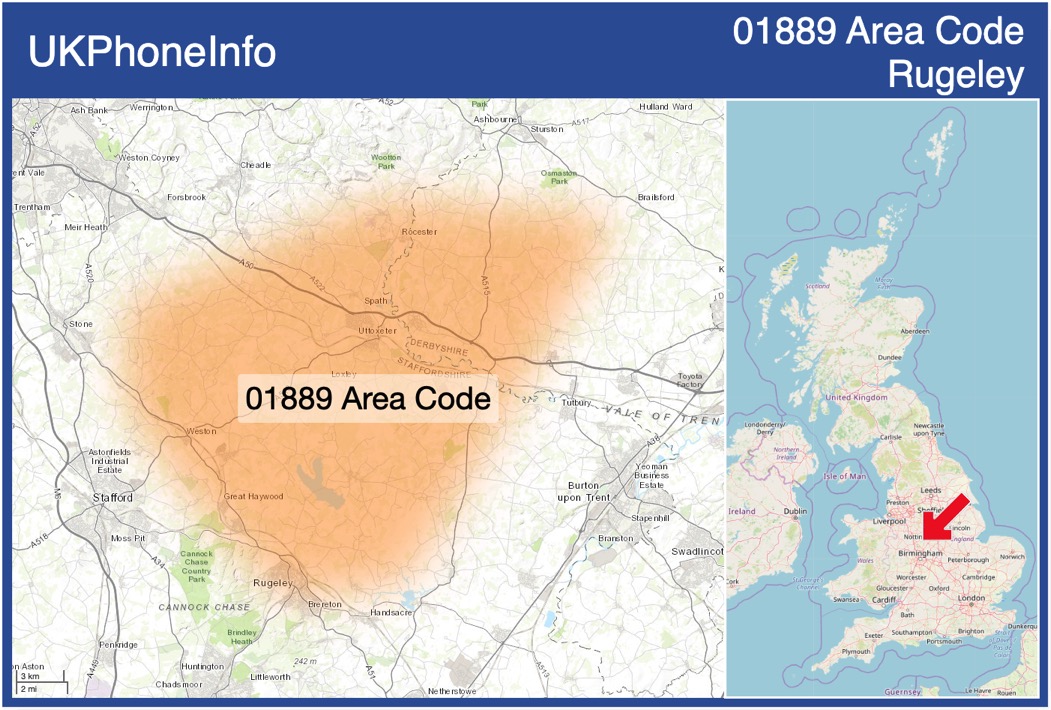 Map of the 01889 area code