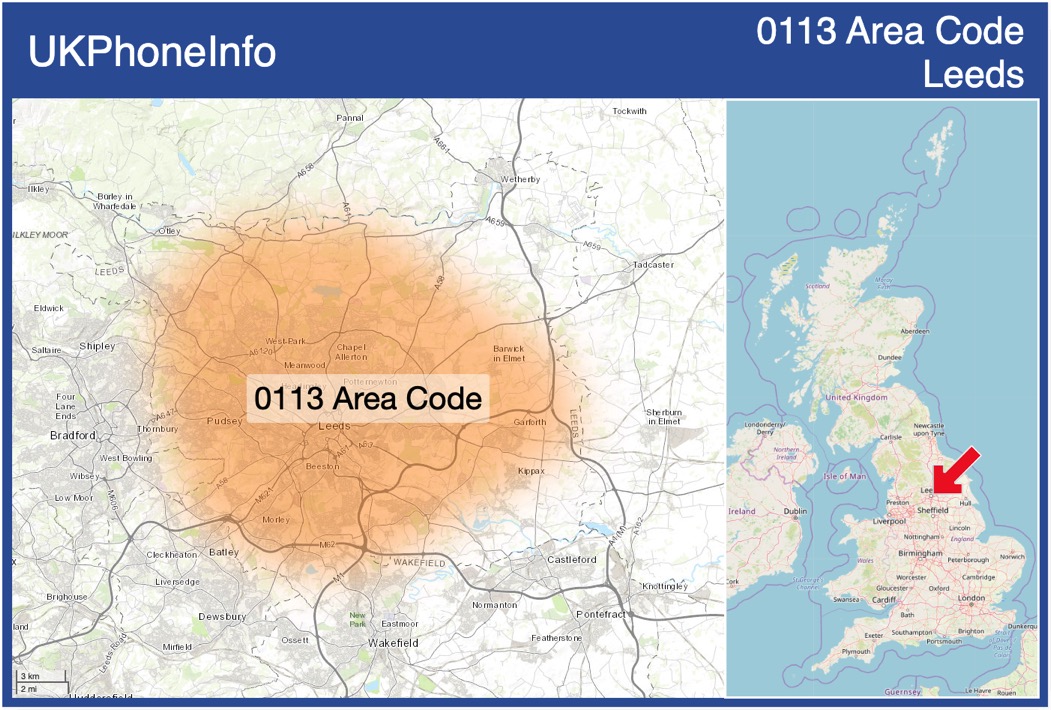 Map of the 0113 area code
