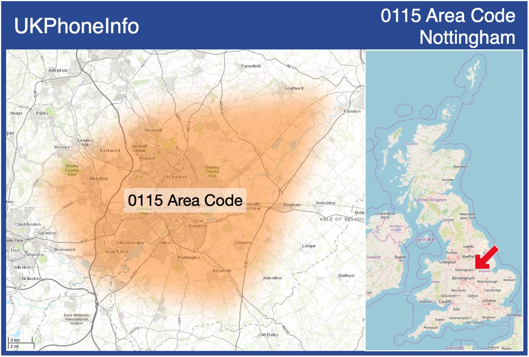 Map of the 0115 area code