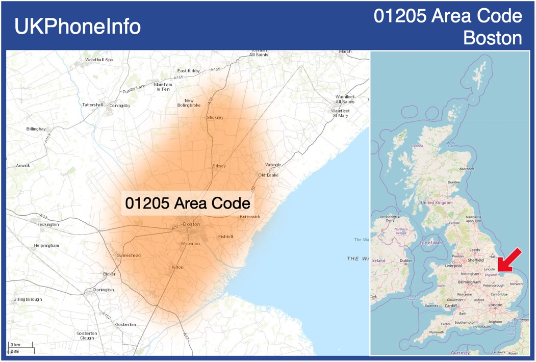 Map of the 01205 area code