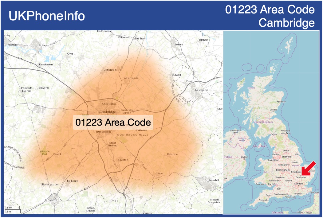 Map of the 01223 area code