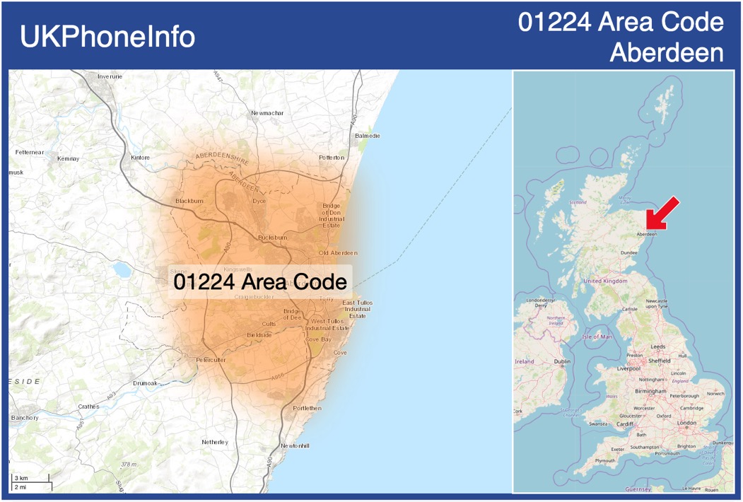 Map of the 01224 area code