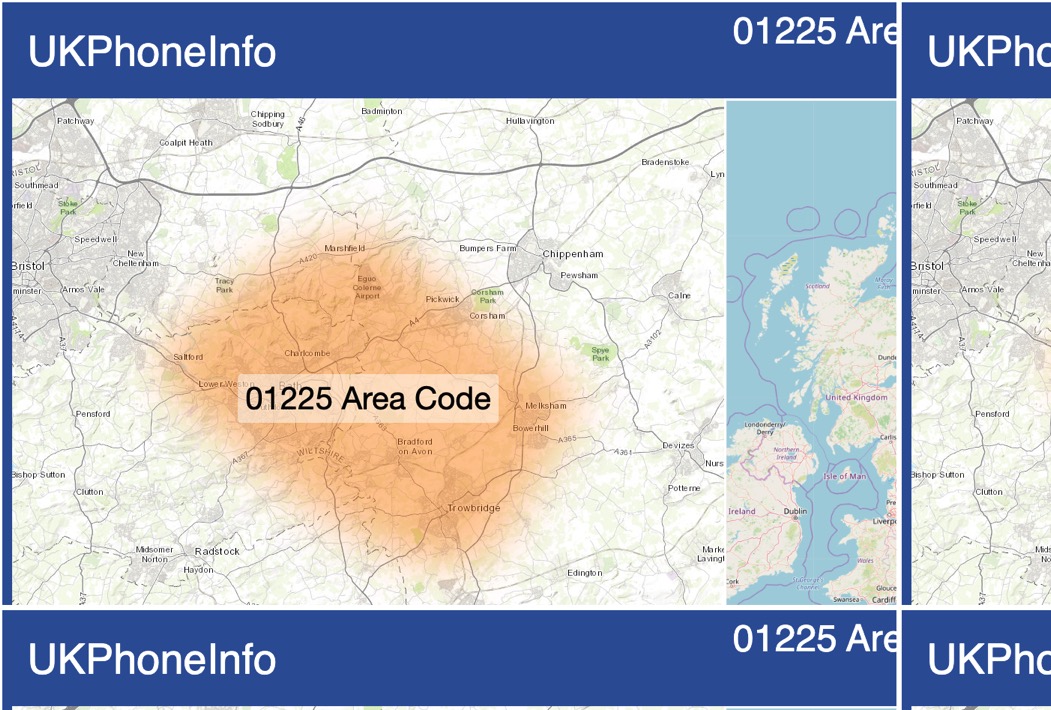 Map of the 01225 area code