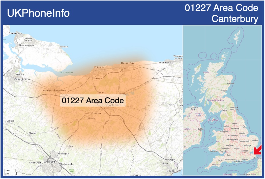 Map of the 01227 area code