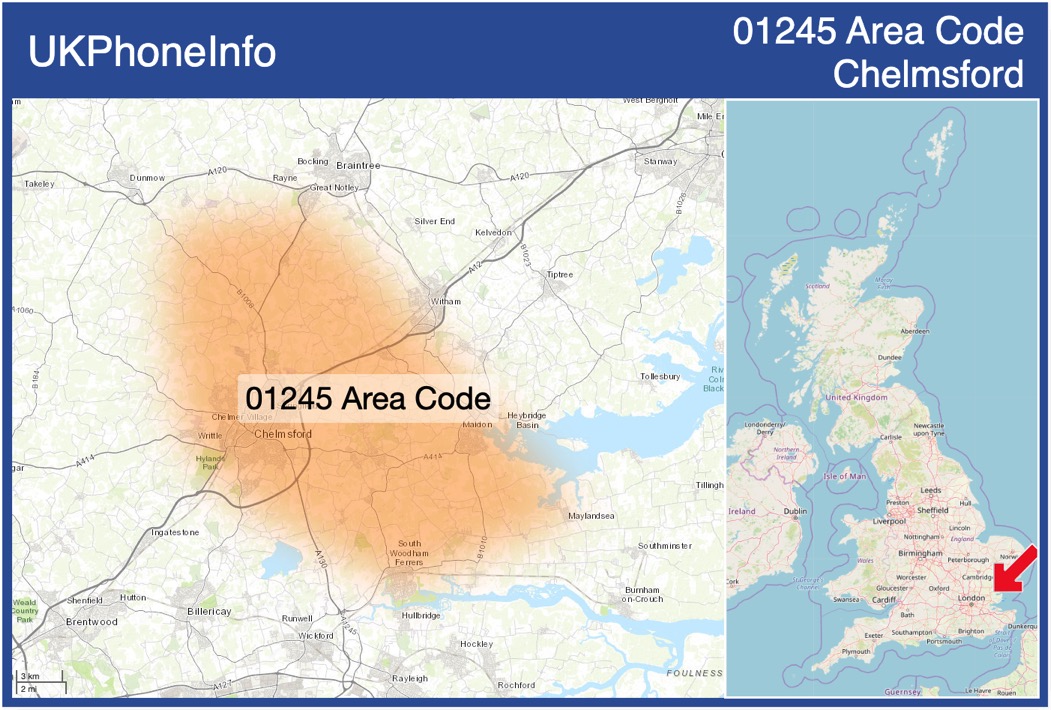 Map of the 01245 area code