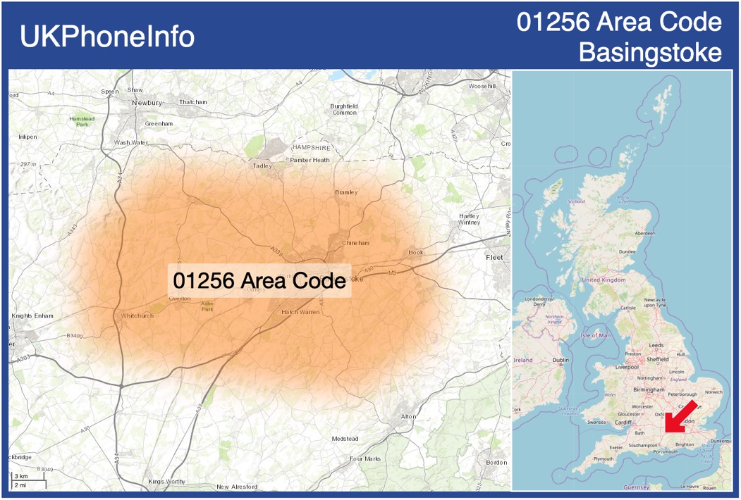 Map of the 01256 area code