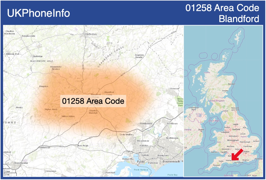 Map of the 01258 area code