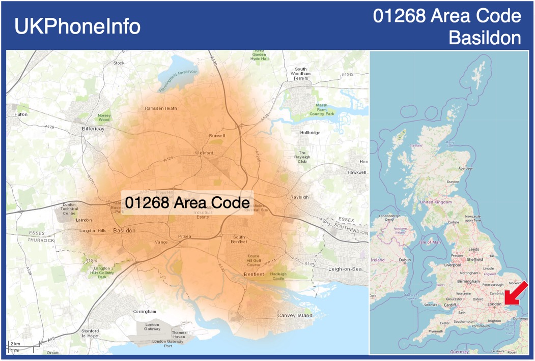 Map of the 01268 area code