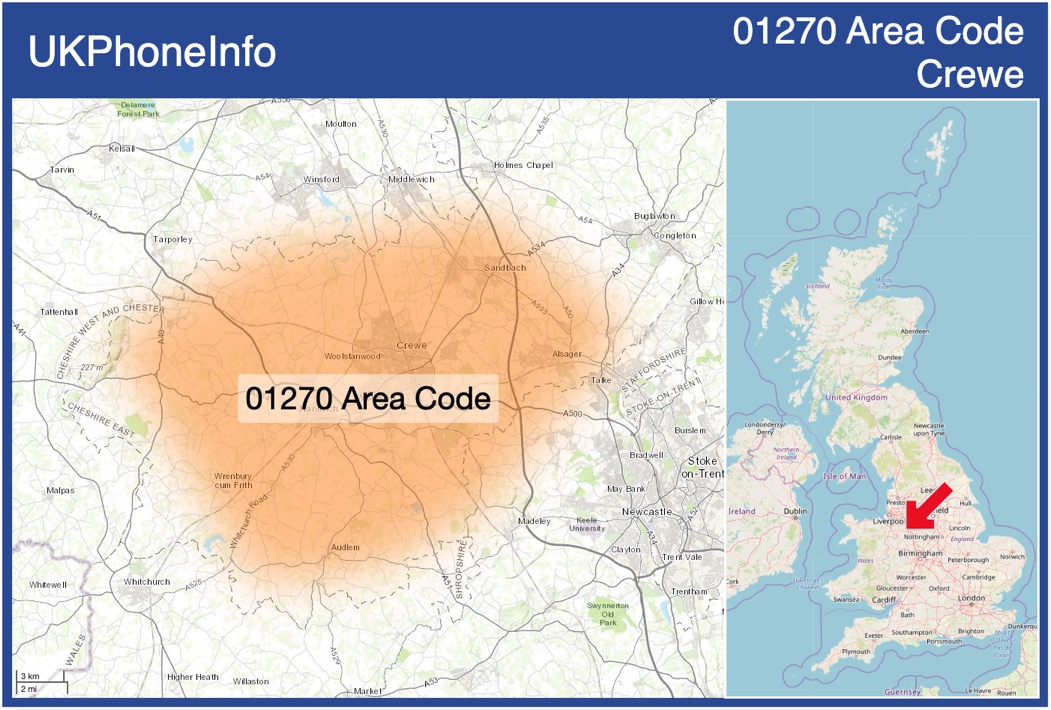 Map of the 01270 area code