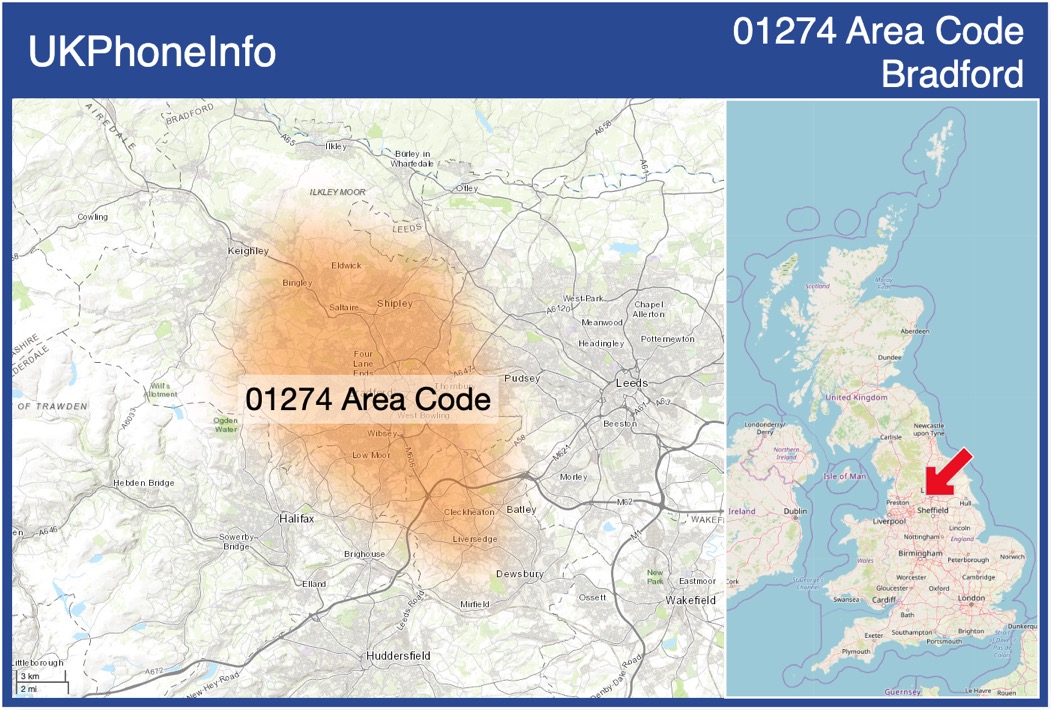 Map of the 01274 area code