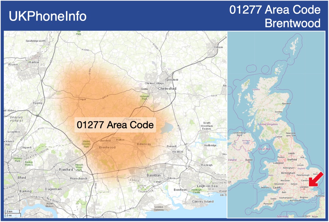 Map of the 01277 area code