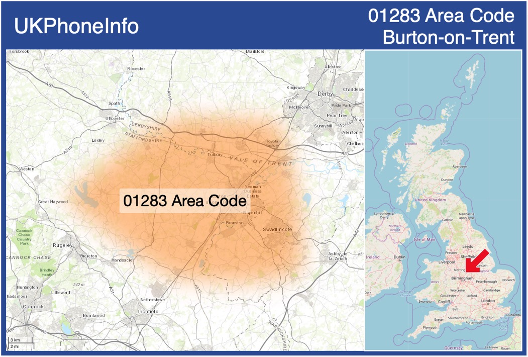 Map of the 01283 area code
