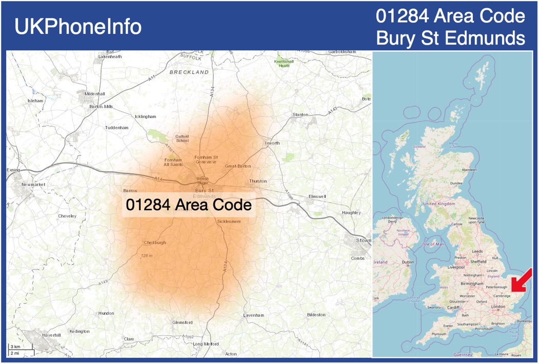 Map of the 01284 area code