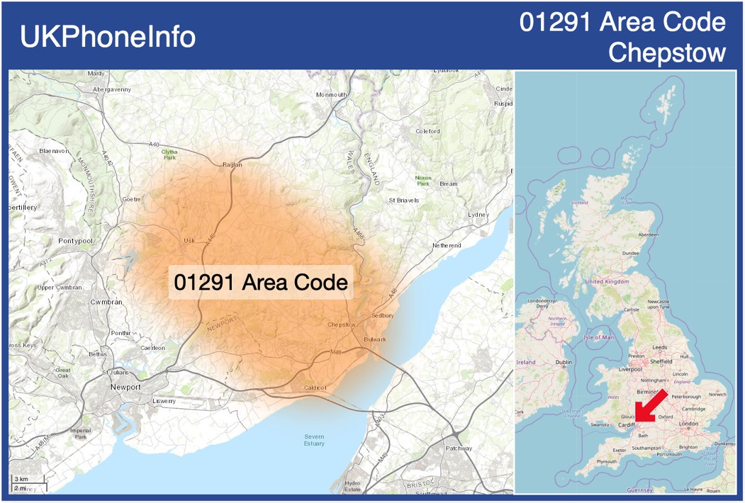 Map of the 01291 area code