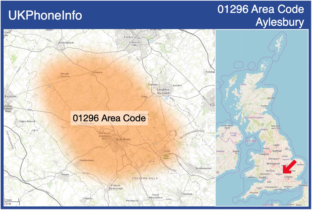 Map of the 01296 area code
