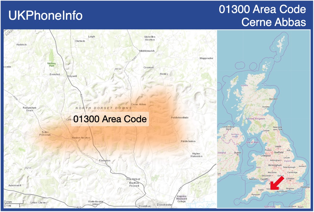 Map of the 01300 area code