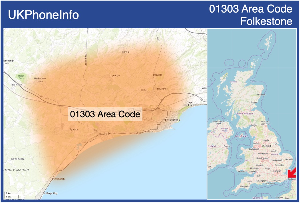 Map of the 01303 area code