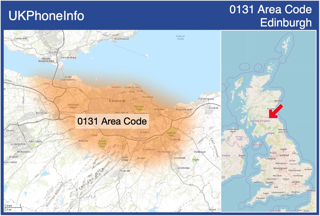 Map of the 0131 area code