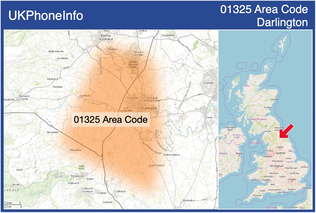 Map of the 01325 area code