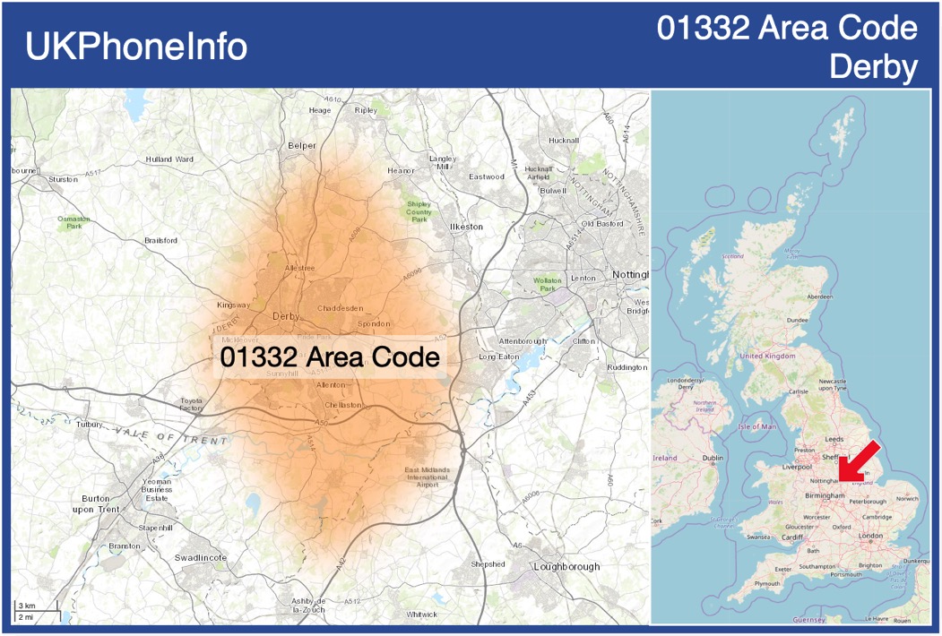 Map of the 01332 area code