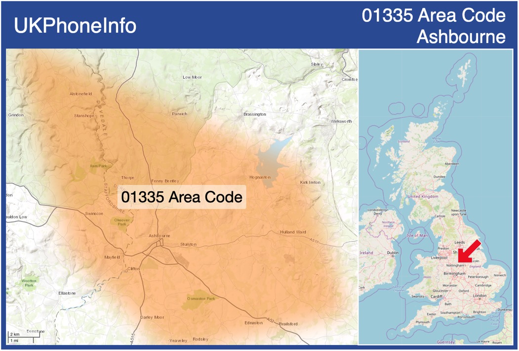 Map of the 01335 area code