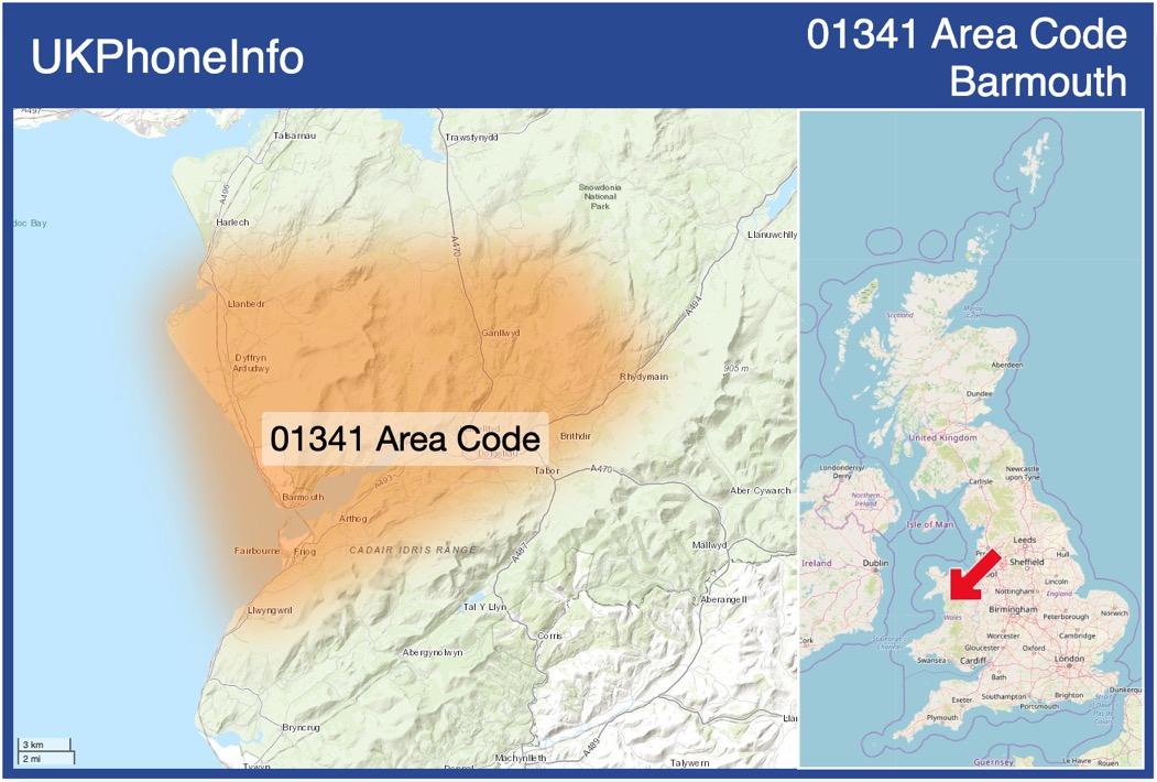 Map of the 01341 area code