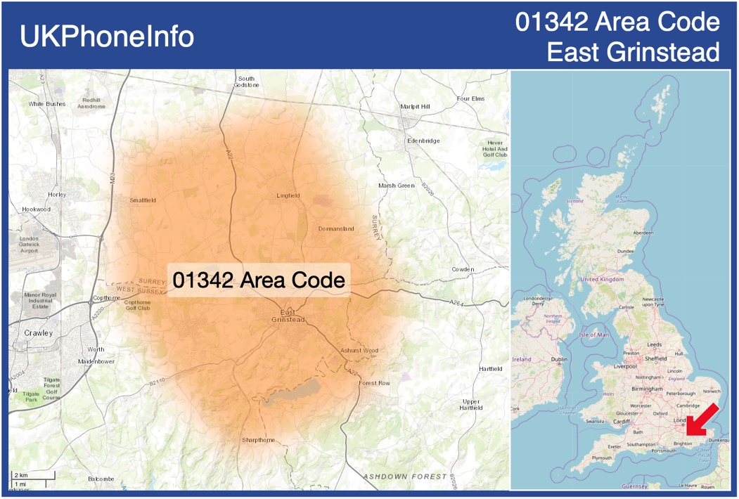 Map of the 01342 area code