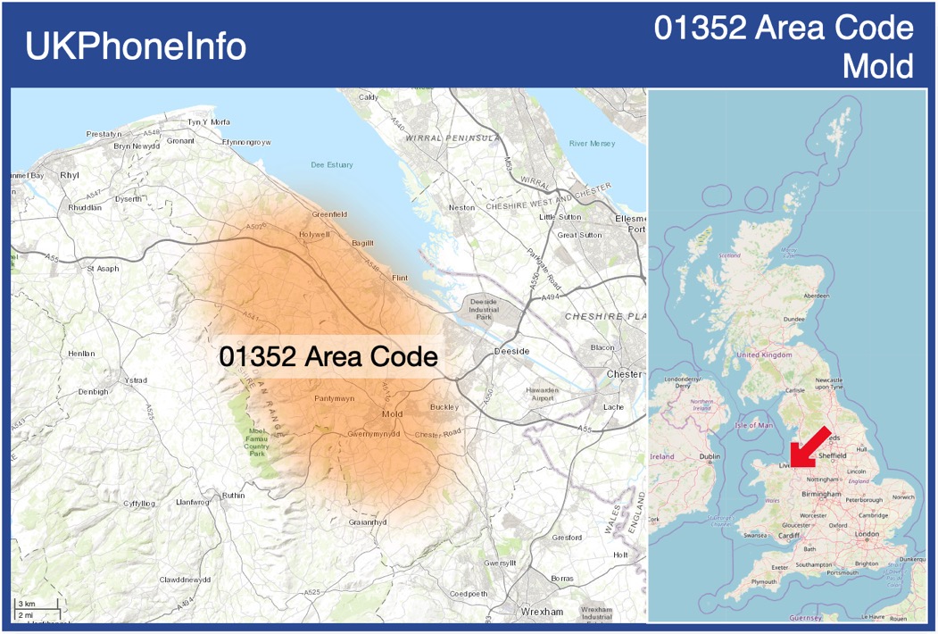 Map of the 01352 area code