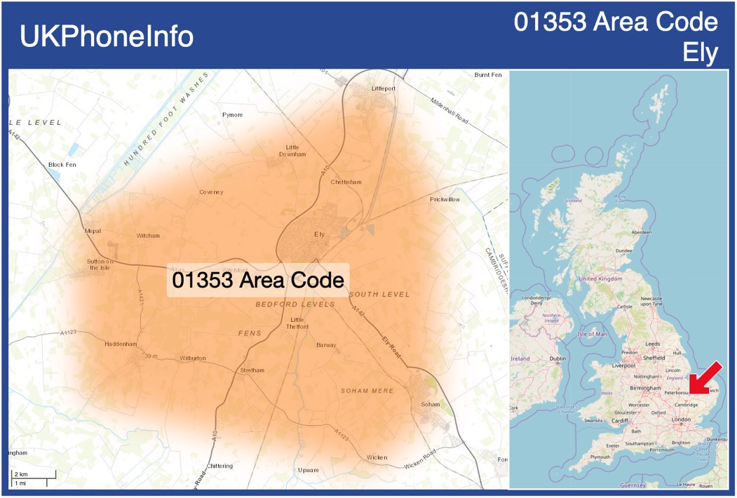 Map of the 01353 area code
