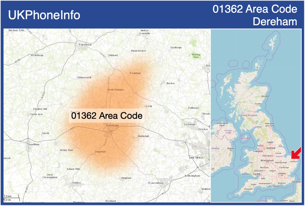 Map of the 01362 area code