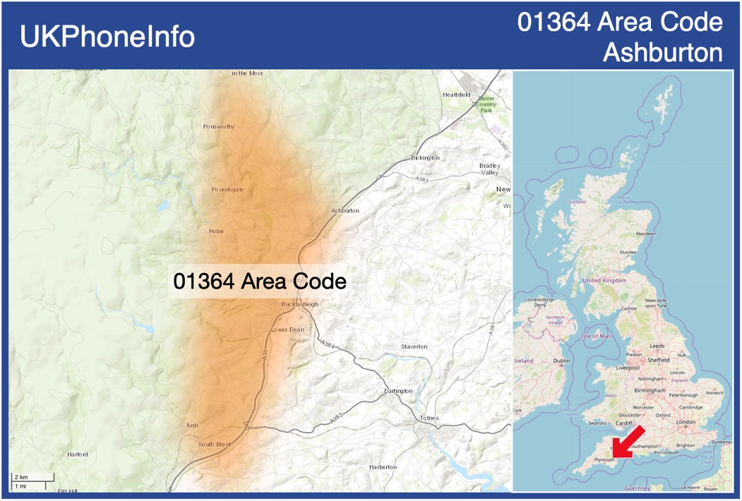 Map of the 01364 area code
