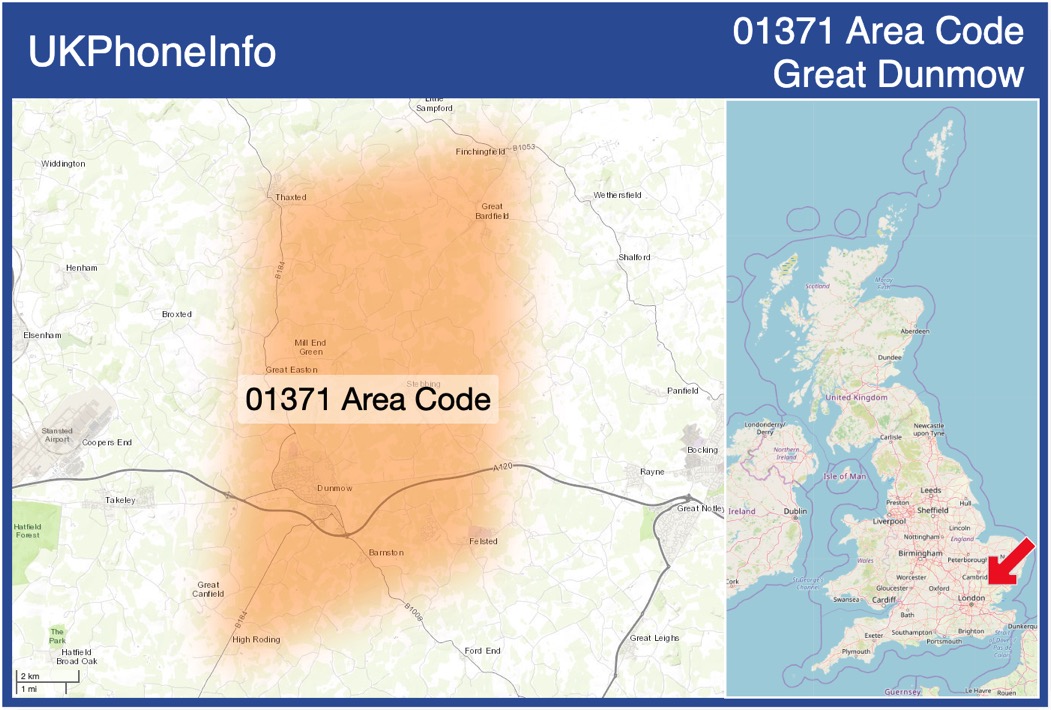 Map of the 01371 area code