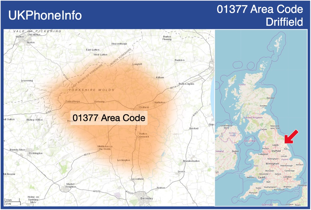 Map of the 01377 area code