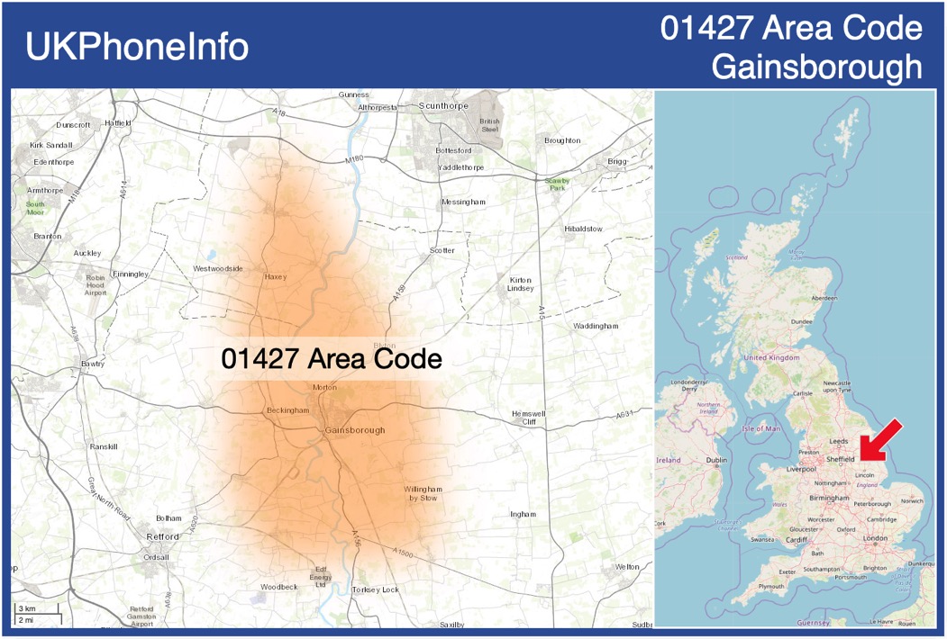 Map of the 01427 area code