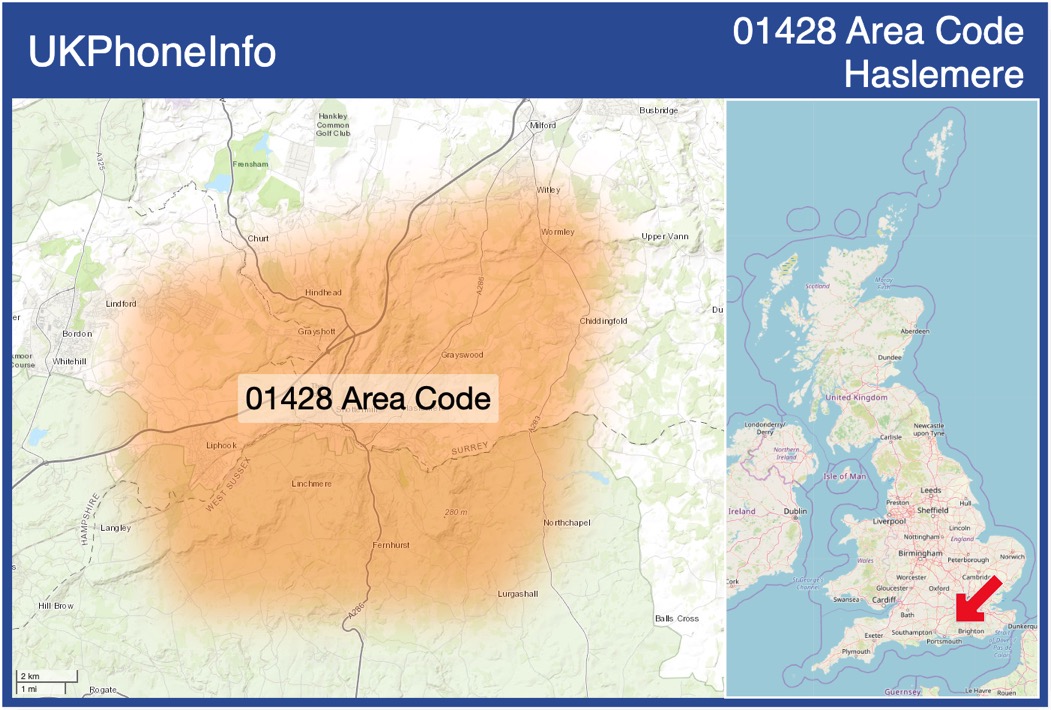 Map of the 01428 area code